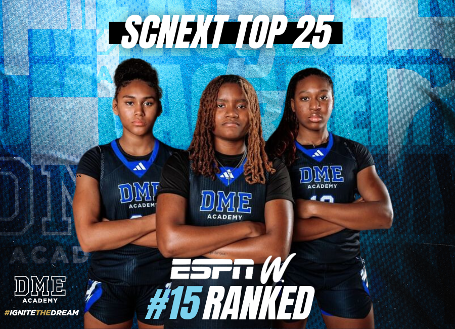 Gigi Battle of DME Academy drives to the basket during the Grind Session, showcasing her leadership and skill.