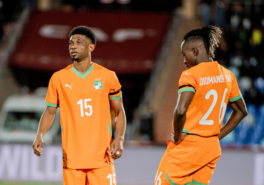 MARRAKECH, MOROCCO - DECEMBER 28: Amad Diallo and Yann Diomande of Ivory Coast during the Africa Cup Of Nations, Group F match between Côte d'Ivoire and Cameroon at Stade de Marrakech on December 28, 2025 in Marrakech, Morocco. (Photo by Mahugnon Leopold Soglo/Gallo Images)