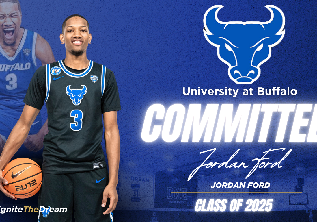 Jordan Ford, senior shooting guard from DME Academy, committing to the University at Buffalo.